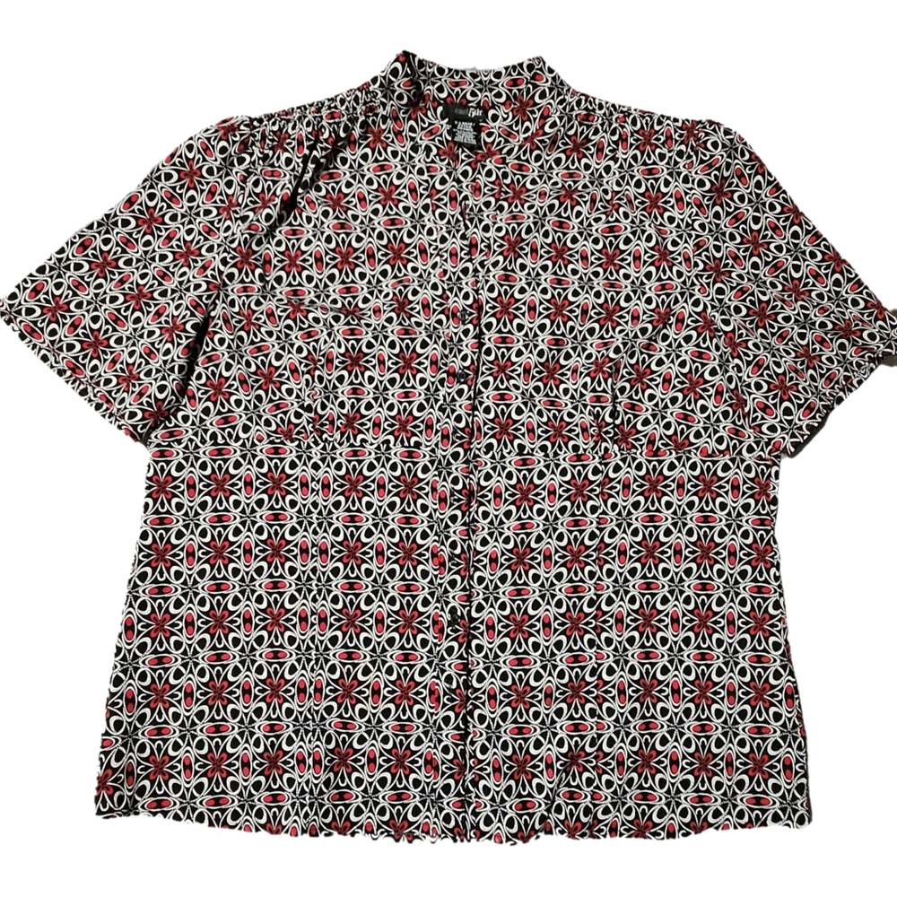 Women's Red and Black Patterned Blouse